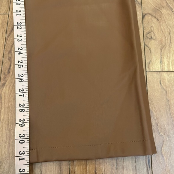 MNG Mango Sz 8 Faux Leather Pleather Pants Trousers Vegan Brown Straight - Picture 10 of 13
